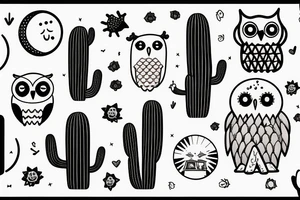 Arizona, cactus, owls, moon and sun tattoo idea