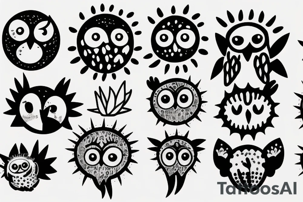 Arizona, cactus, owls, moon and sun tattoo idea