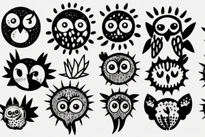 Arizona, cactus, owls, moon and sun tattoo idea