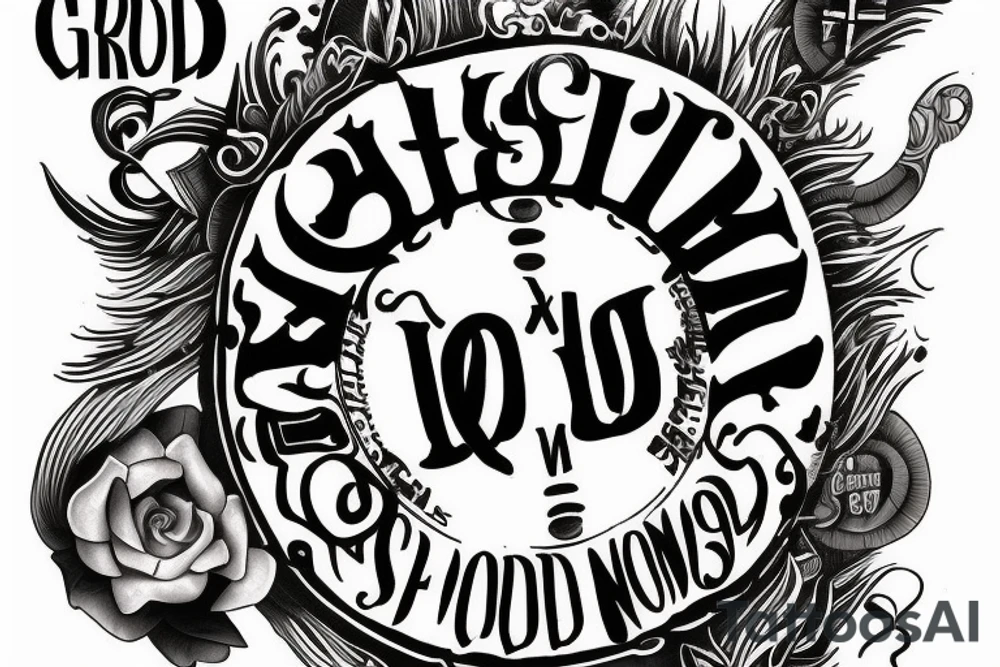 24 in roman numerals with the quote “Gods not finished” strikes through tattoo idea