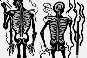 Skelton man smoking cigarette facing horizon with back turned tattoo idea