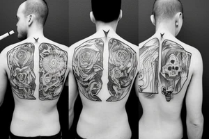 Skelton man smoking cigarette facing horizon with back turned tattoo idea