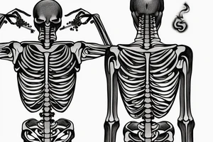 Skeleton man smoking cigarette facing horizon with back turned tattoo idea