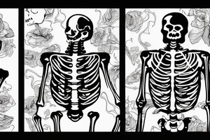 Skeleton man smoking cigarette facing horizon with back turned tattoo idea