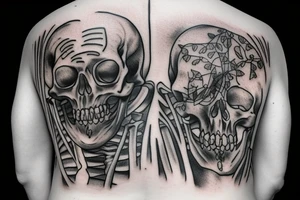 Skeleton man smoking cigarette facing horizon with back turned tattoo idea