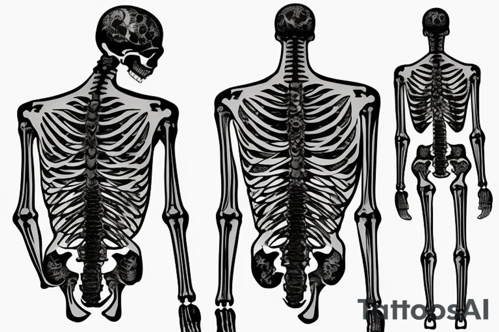 Skeleton man smoking cigarette facing horizon with back turned tattoo idea Skeleton man smoking cigarette facing horizon with back turned tattoo idea