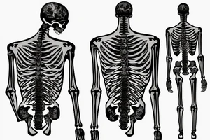 Skeleton man smoking cigarette facing horizon with back turned tattoo idea