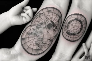 Ring of stars with world map and rays of light tattoo idea