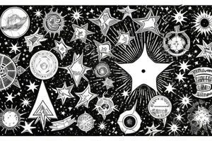 Ring of stars with world map and rays of light tattoo idea