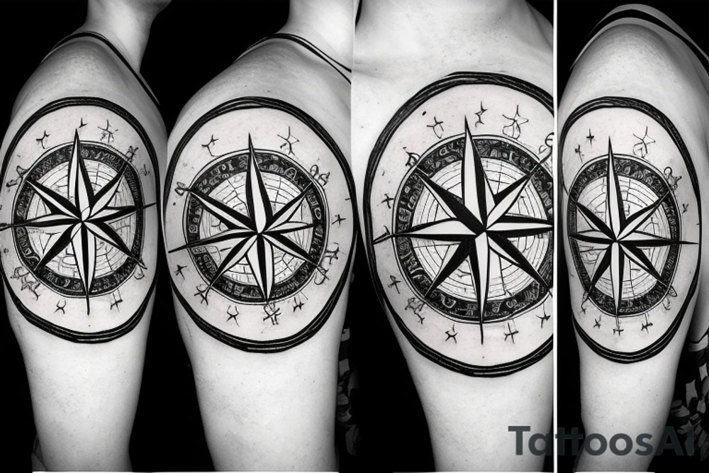 Compass with ring of stars tattoo idea