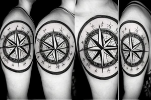 Compass with ring of stars tattoo idea