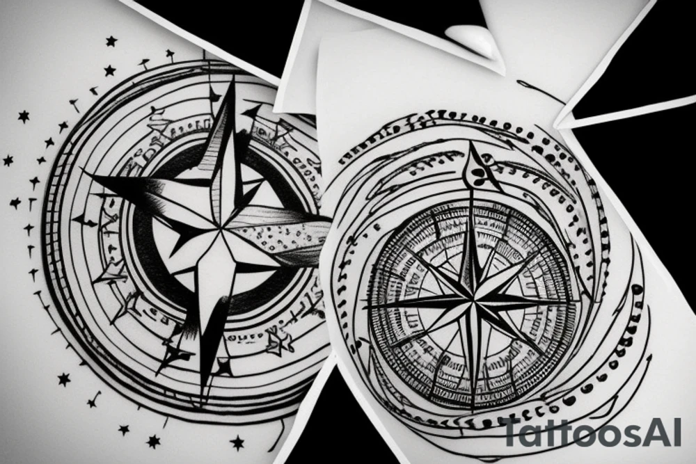 Compass with ring of stars tattoo idea
