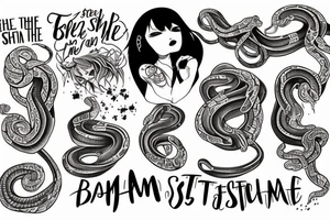 Snake wrapped with the lyrics "Beneath the stains of time, the feelings disappear. You are someone else, I am still right here" tattoo idea