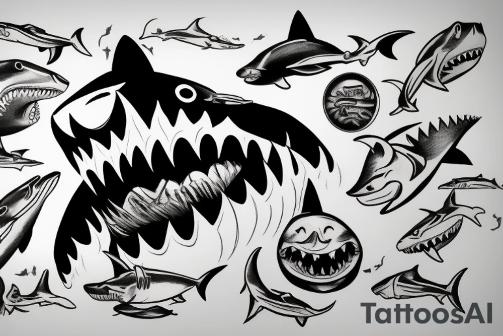 Concept design smiley earth lines shark tattoo idea
