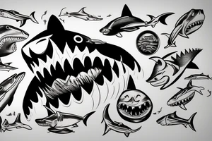 Concept design smiley earth lines shark tattoo idea