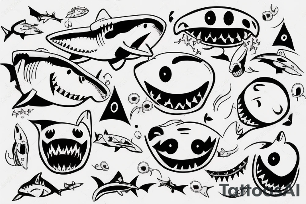 Concept design smiley earth lines shark tattoo idea