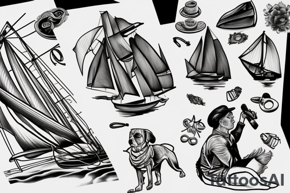 Man and dog on a sailboat tattoo idea