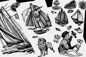 Man and dog on a sailboat tattoo idea
