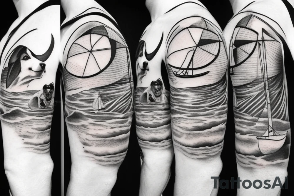 Man and dog on a sailboat tattoo idea