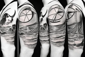 Man and dog on a sailboat tattoo idea