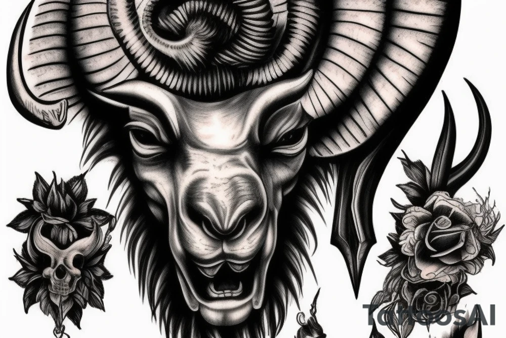 evil and brutal ram tattoo idea