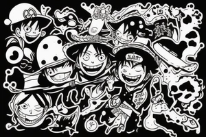 Happy volant avec un chapeau de luffy tenant des poissons dans ses pattes tattoo idea