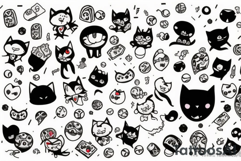 Chat happy avec des bonbons dans les pattes tattoo idea