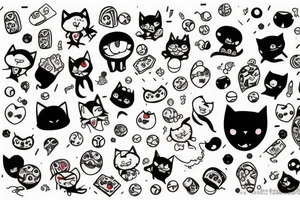 Chat happy avec des bonbons dans les pattes tattoo idea