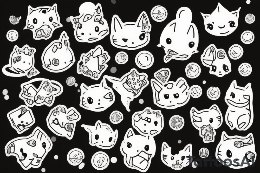 Chat happy avec des bonbons dans les pattes tattoo idea