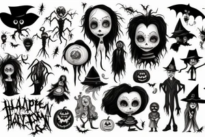 Tim Burton's movie characters in Halloween Town tattoo idea