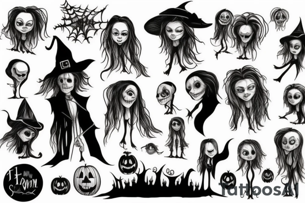 Tim Burton's movie characters in Halloween Town tattoo idea