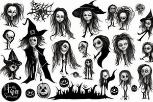 Tim Burton's movie characters in Halloween Town tattoo idea