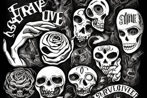 Artistic representation of my love for drawing, painting, photography, vintage cameras and the macabre with the quote, "Create to Survive." tattoo idea