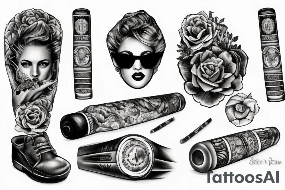 Porsche, cigar and women tattoo idea