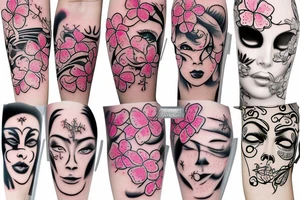 Hunnya mask covering up a cherry blossom tattoo tattoo idea