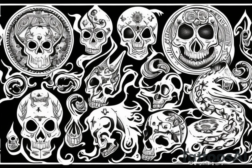Seven deadly sins in Aztec snake smoke clouds my judgement, skull moon tattoo idea