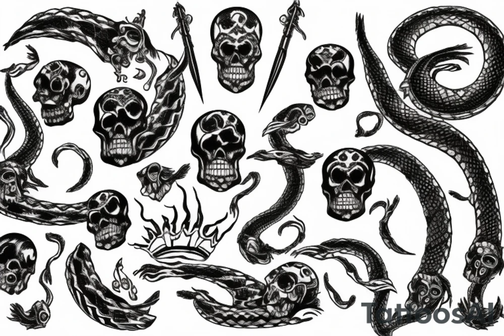 Seven deadly sins in Aztec snake smoke clouds my judgement, skull moon tattoo idea