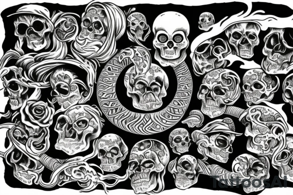 Seven deadly sins in Aztec snake smoke clouds my judgement, skull moon tattoo idea