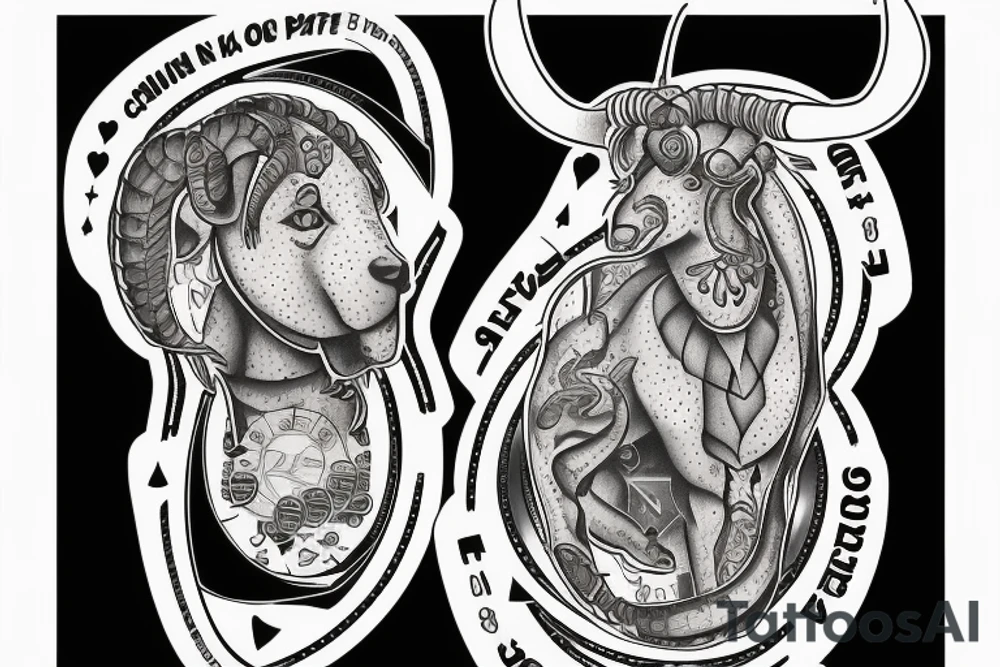Capricorn with math formula in head and poker chips and money at the bottom tattoo idea