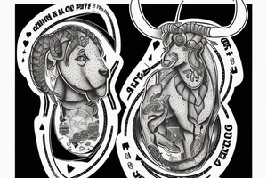 Capricorn with math formula in head and poker chips and money at the bottom tattoo idea