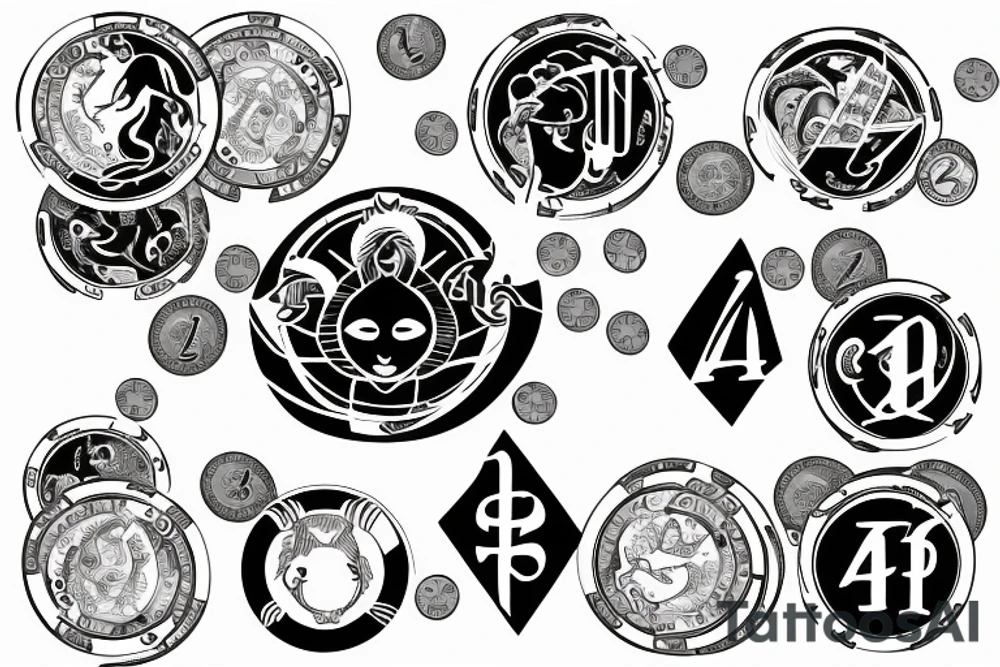 Capricorn with math formula in head and poker chips and money at the bottom tattoo idea