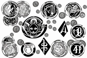 Capricorn with math formula in head and poker chips and money at the bottom tattoo idea