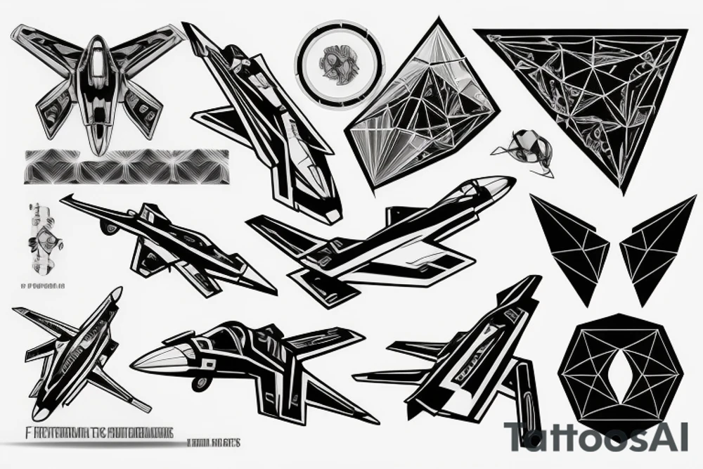 An f-22 raptor with geometrical figures tattoo idea
