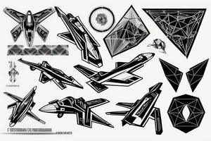 An f-22 raptor with geometrical figures tattoo idea