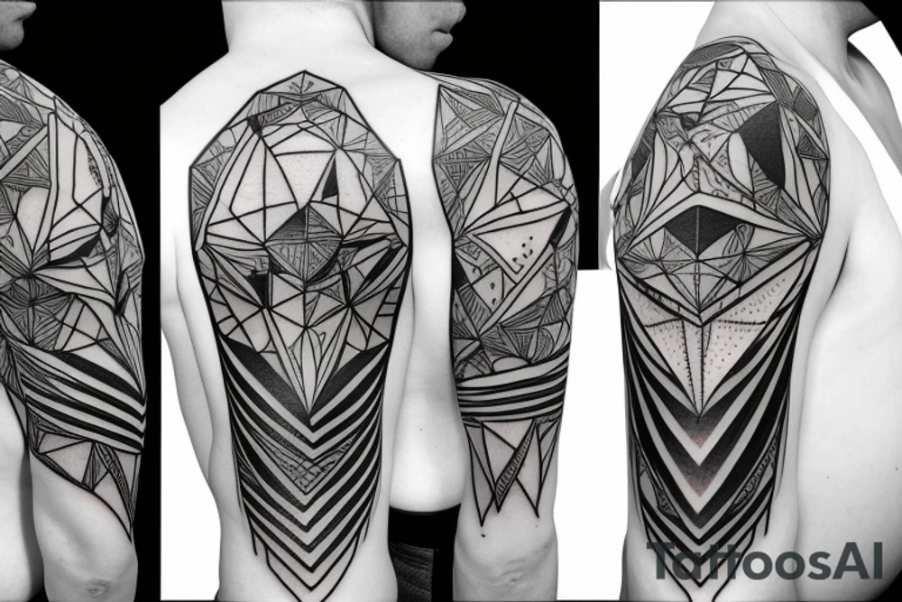 An f-22 raptor with geometrical figures tattoo idea