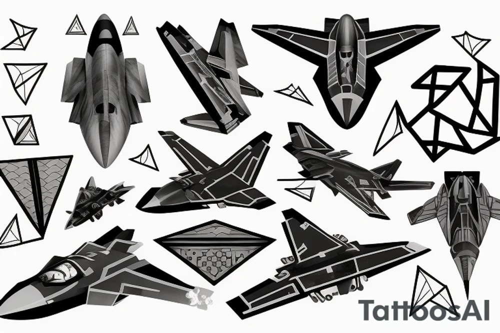 An f-22 raptor with geometrical figures tattoo idea