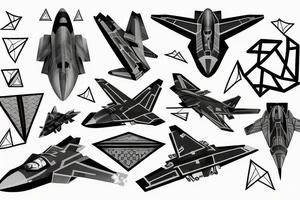 An f-22 raptor with geometrical figures tattoo idea