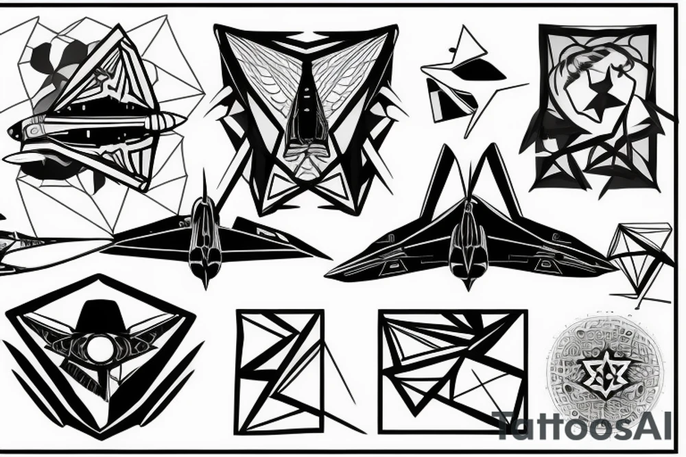 An f-22 raptor with geometrical figures tattoo idea