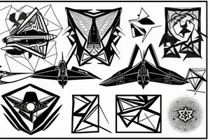 An f-22 raptor with geometrical figures tattoo idea