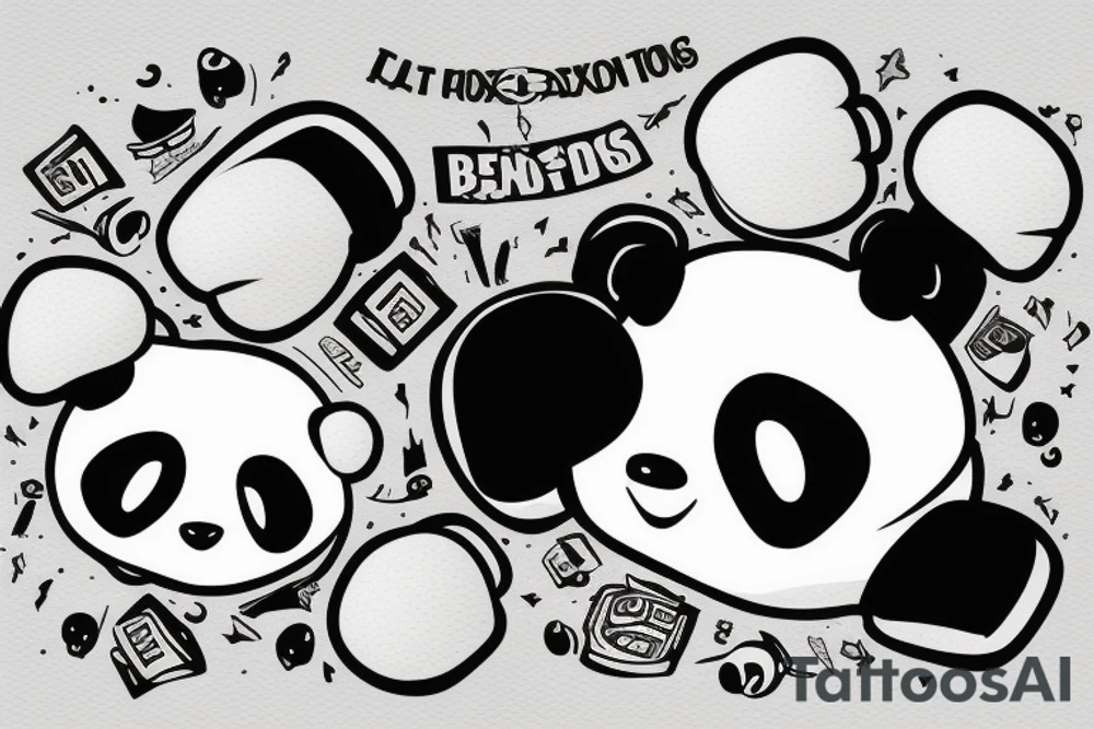 Cute panda with boxing gloves tattoo idea